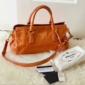 Prada Vitello Shine Corallo Double Zip Satchel